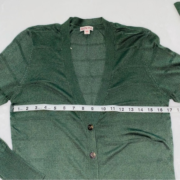 Merona Womens Button Up V Neck Cardigan Sweater in Green Size M Medium - Picture 6 of 9